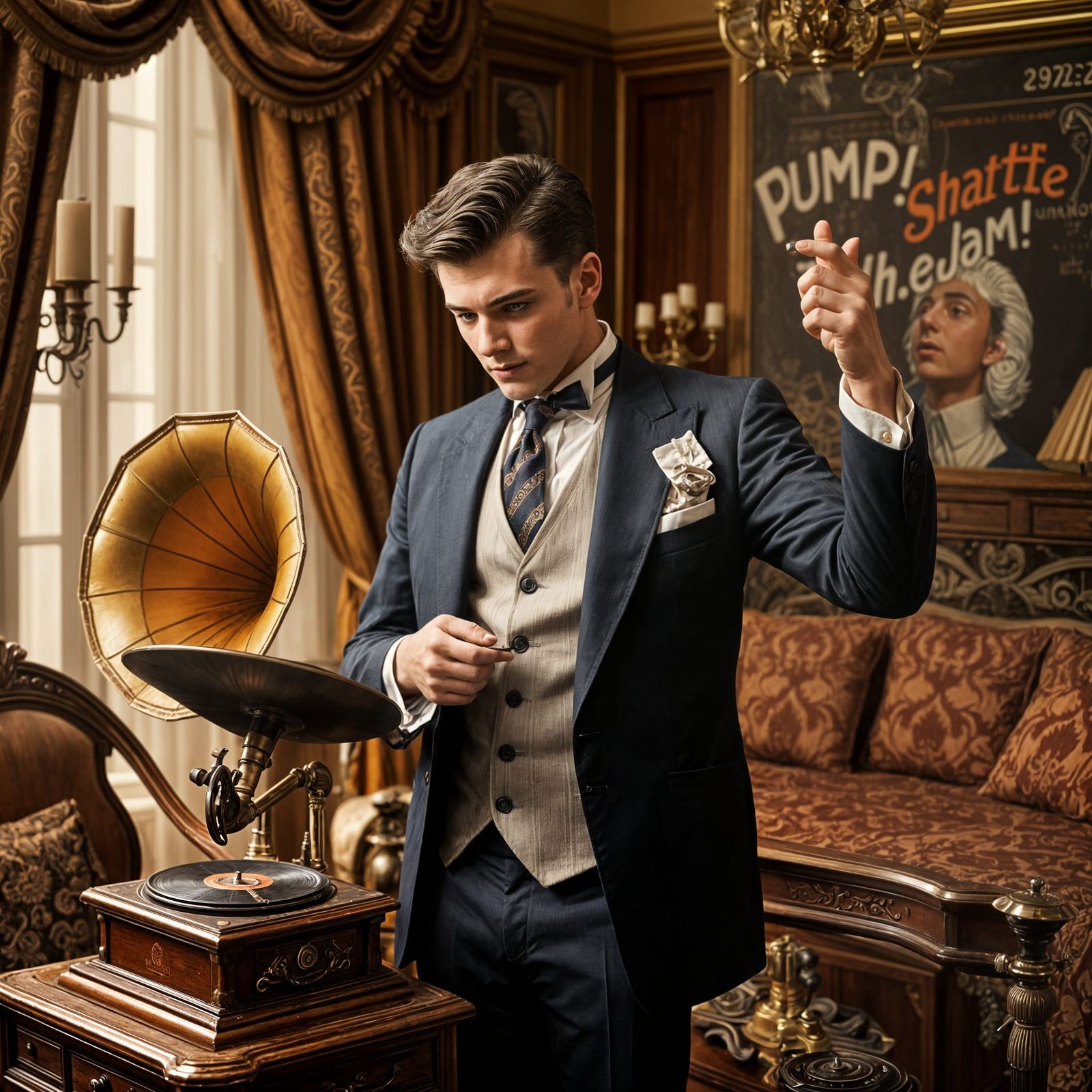 Handsome Gentleman Dances to 1920s Jazz in His Bedroom