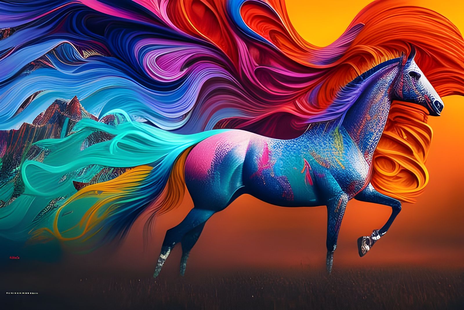 Photorealistic Horse in Maximalist Photoillustration Style