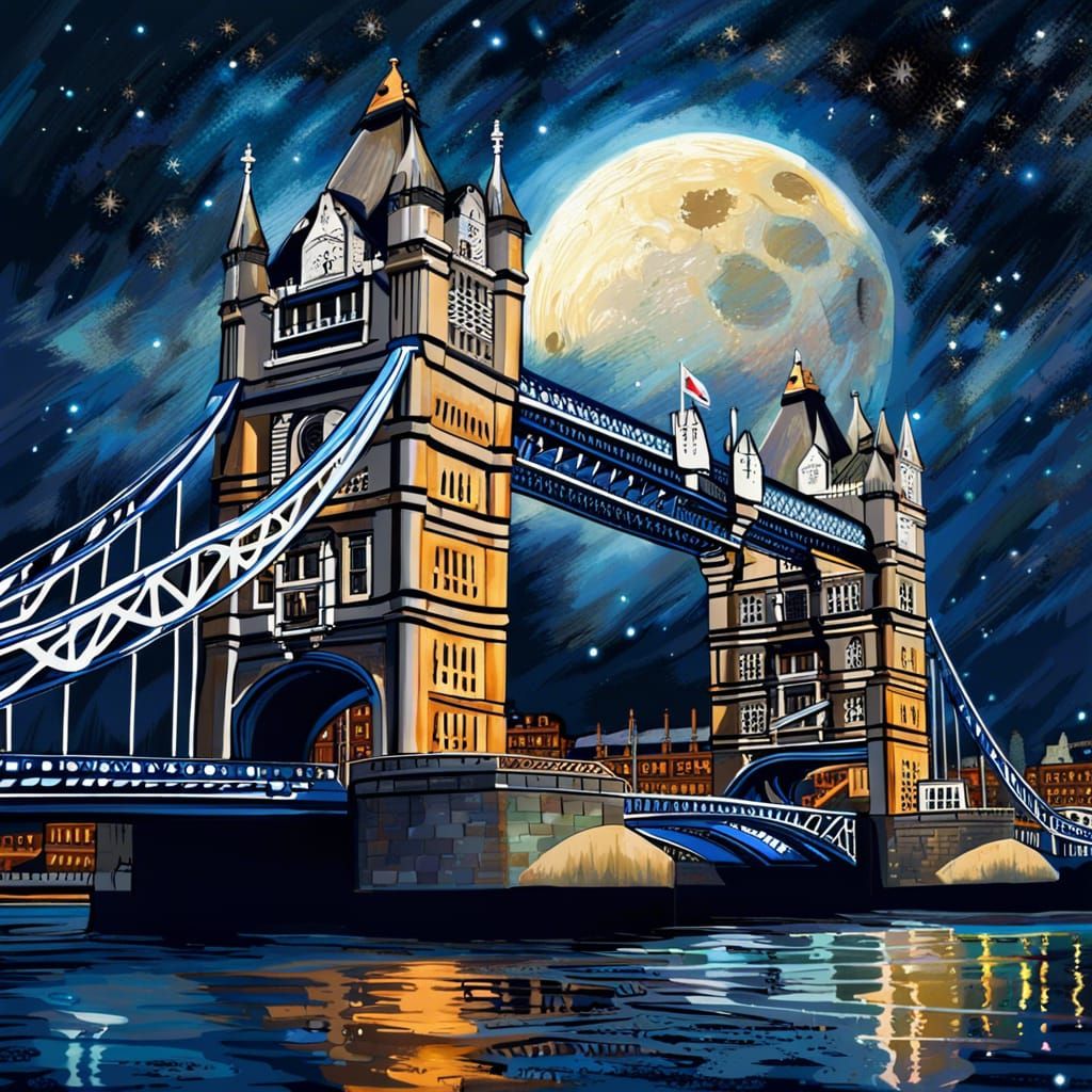 London tower bridge on a fullmoon night