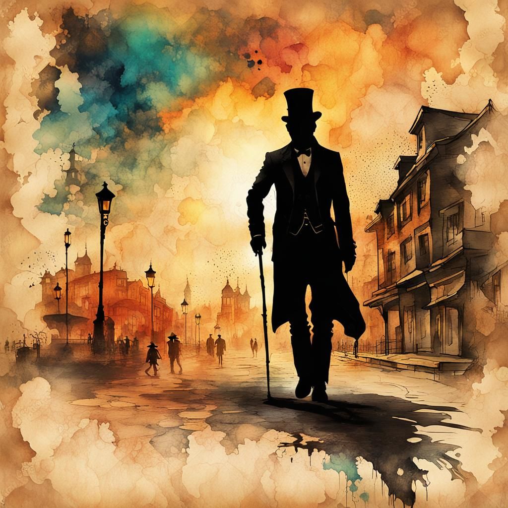 Steampunk Silhouette in European Ink Painting Style