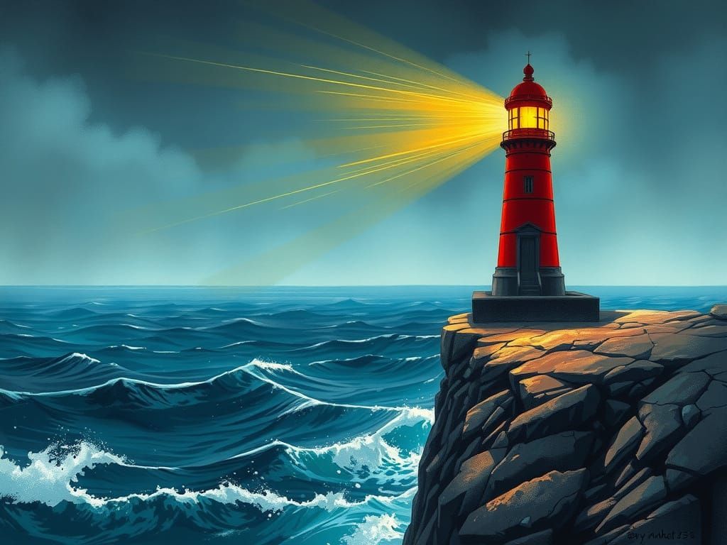 Lighthouse Against Stormy Sea in Comic Book Style
