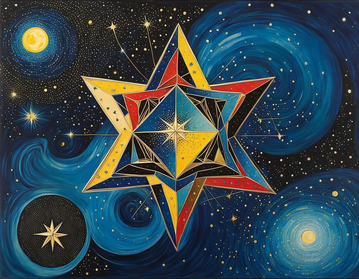 Abstract Metatron Cube in Starry Night Style