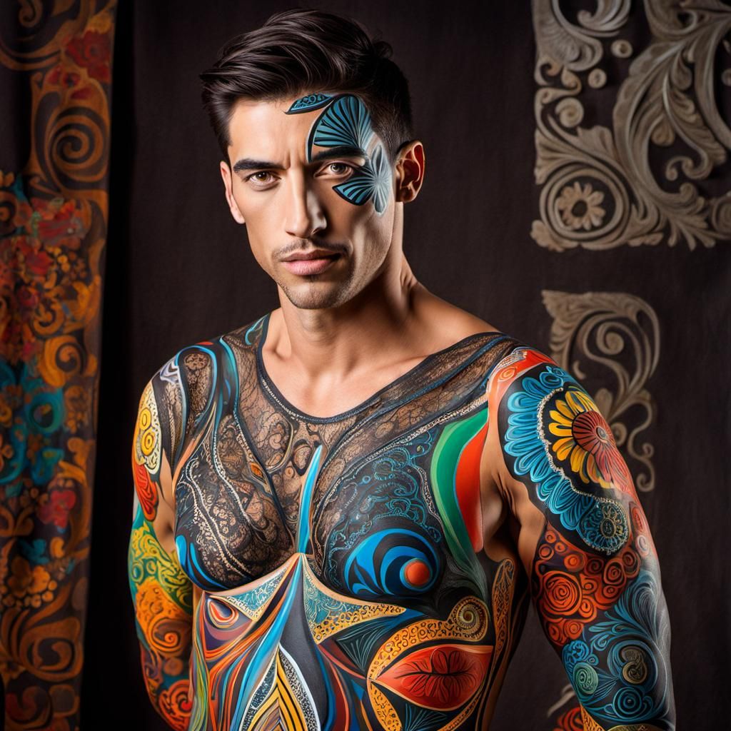 Pablo Picasso style body painting.