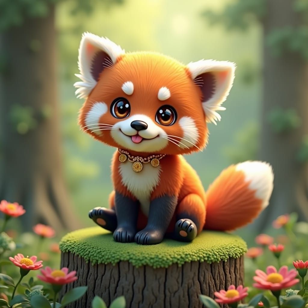 Chibi Red Panda in Lush Forest: 3D Anime Style
