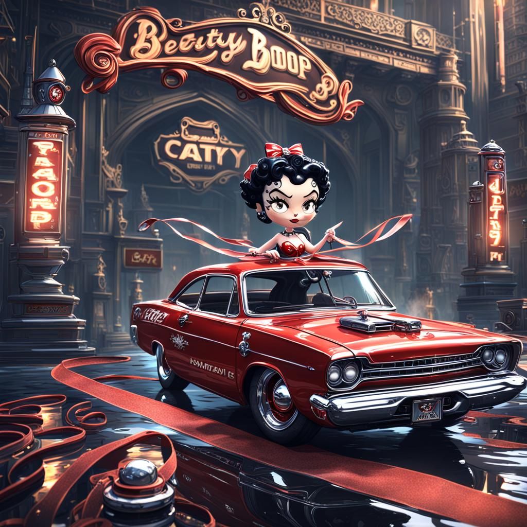 Betty Boop Drives a Dodge Dart: Detailed Cartoon