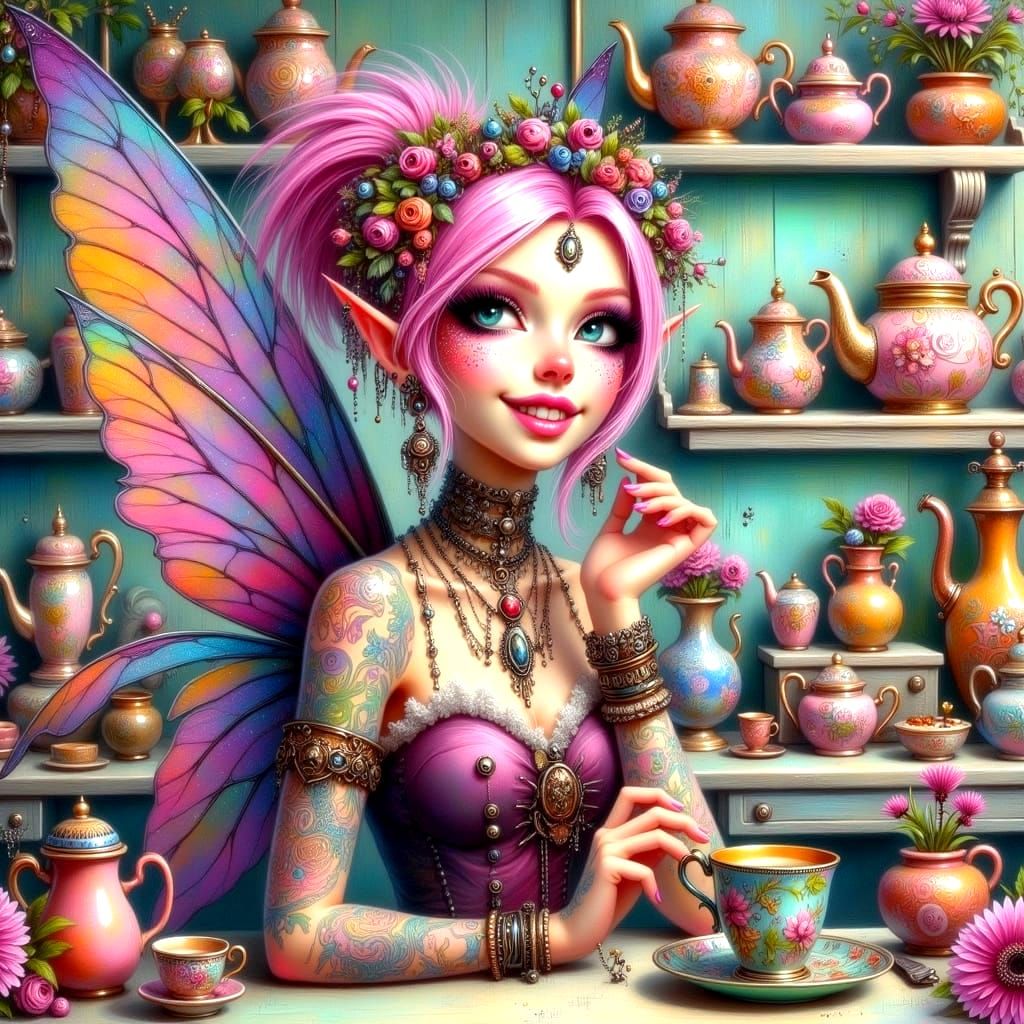Vintage English Teashop Fairy Punk in Pastel Colors
