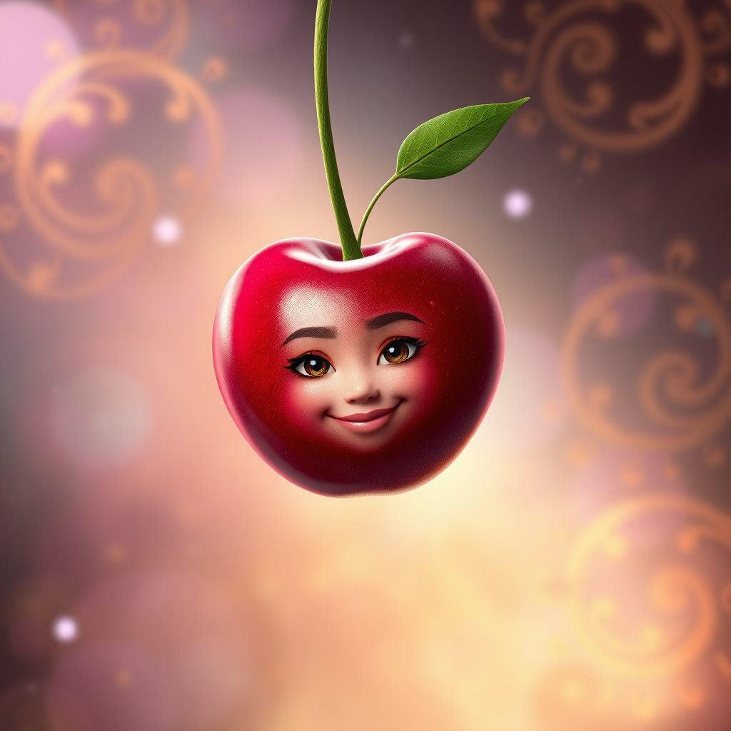 Surreal Cherry with Celebrity Face in Dreamy Setting
