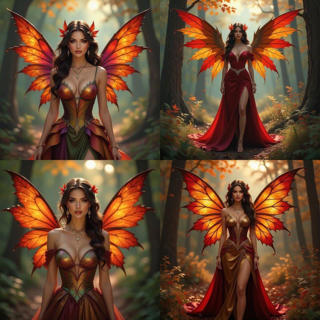 Autumnal Winged Woman in Enchanted Woods