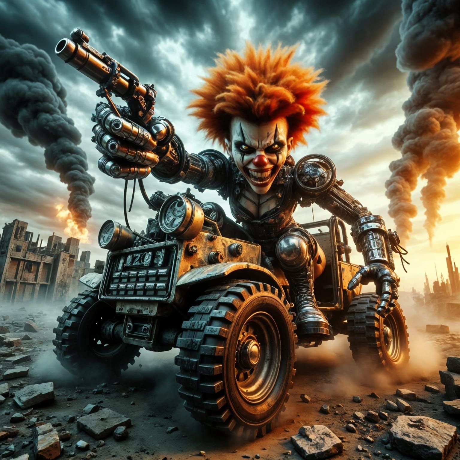 Clown Races Ice Cream Tank in Apocalyptic Wasteland