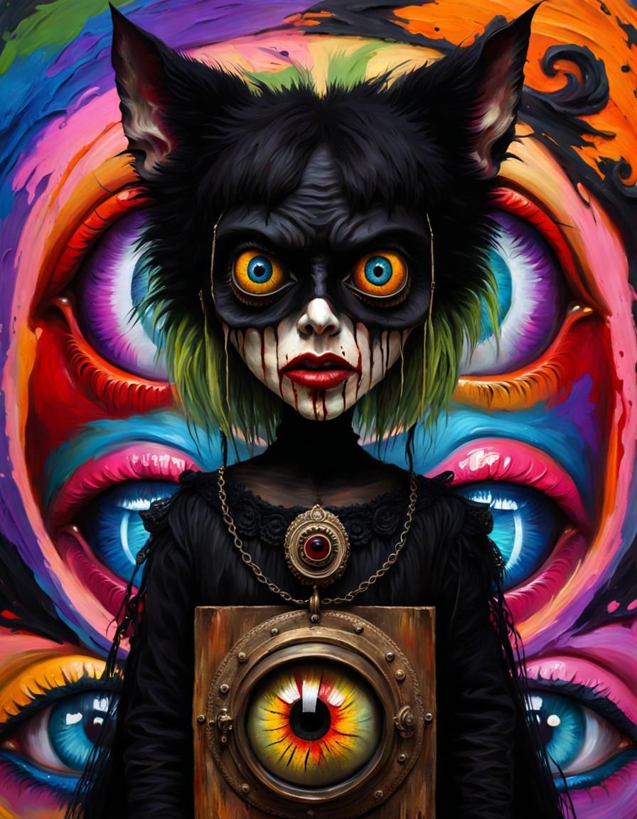 Grotesque Eyeball Head in Gothic Impressionist Style