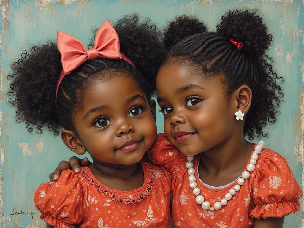 Chubby Little Black Girls in Fiber Art Style