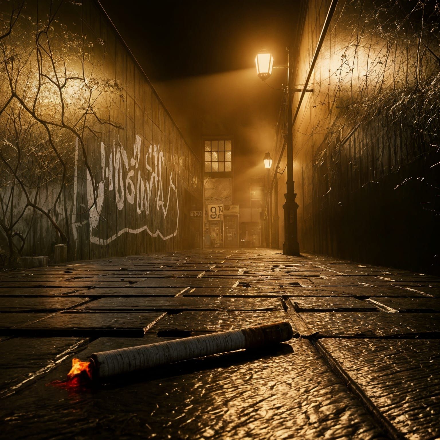 Grungy Alleyway with Golden Light and Graffiti