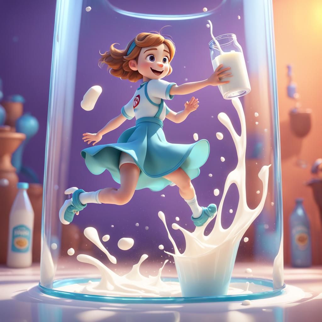 Milk Girl's Splashy Escape: 3D Digital Art