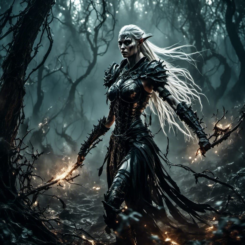 Eerie Elf in Misty Forest, Dark Fantasy Art