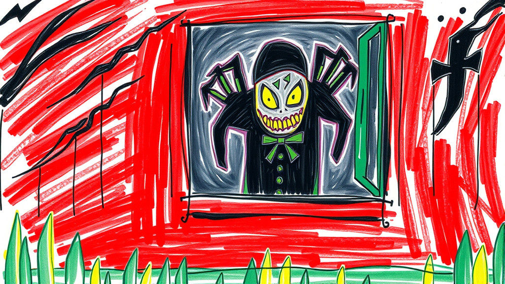 Eerie Crayon Drawing: Menacing Figure in Storm