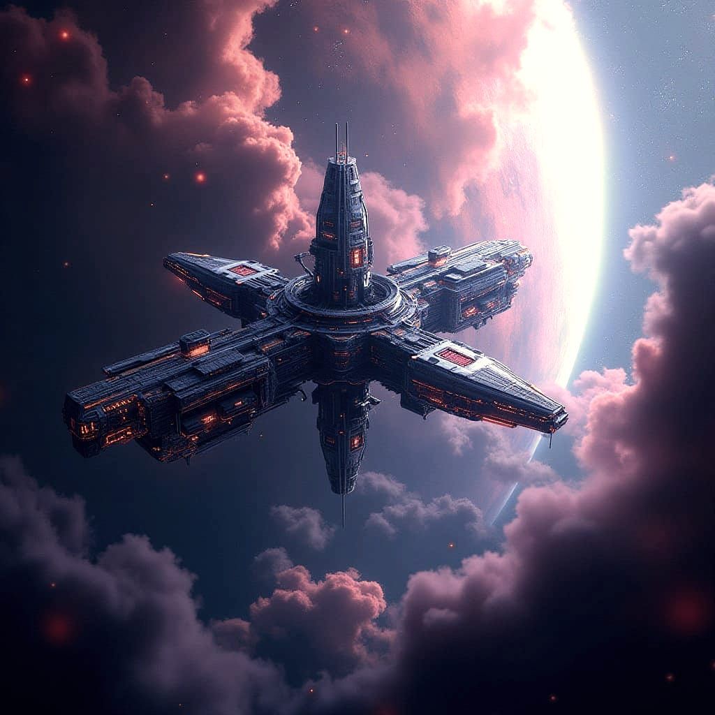 Surreal Spacecraft Breaks Through Celestial Voids in Deep Fa...