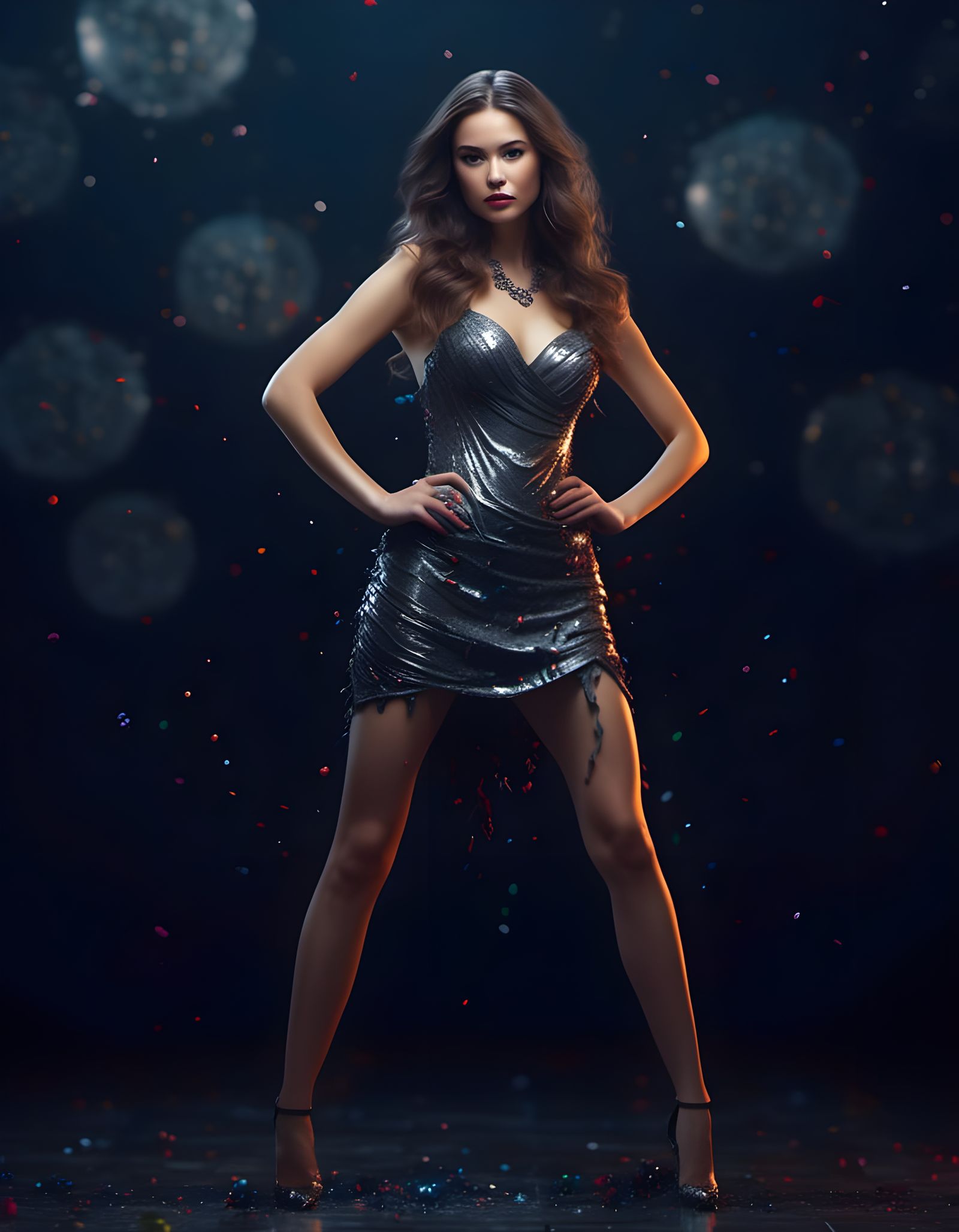 Woman in Gunmetal Dress, Detailed Fantasy Art