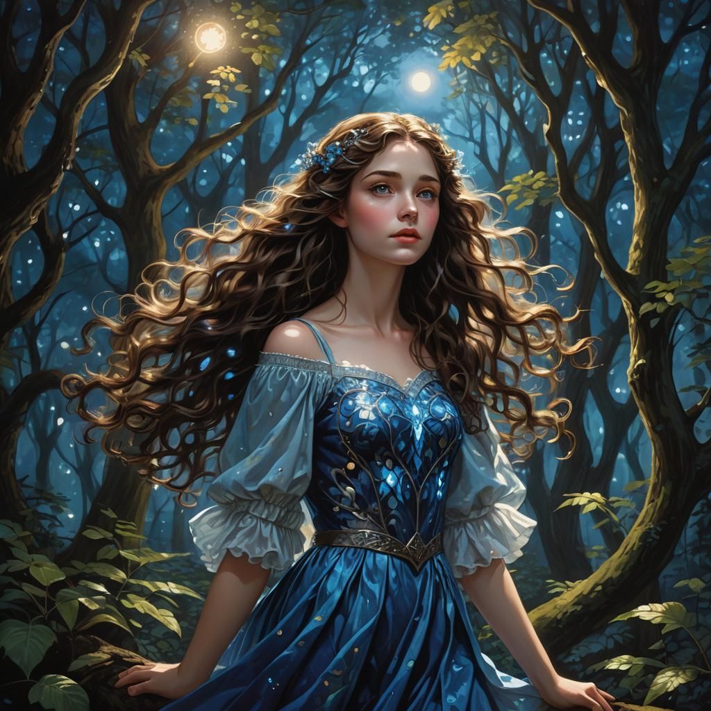 Ethereal Girl in Bioluminescent Forest