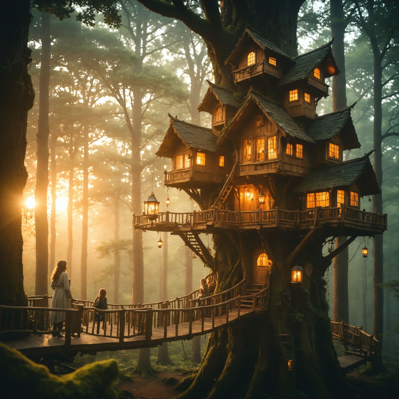 A Whimsical Treehouse Sanctuary at Dawn