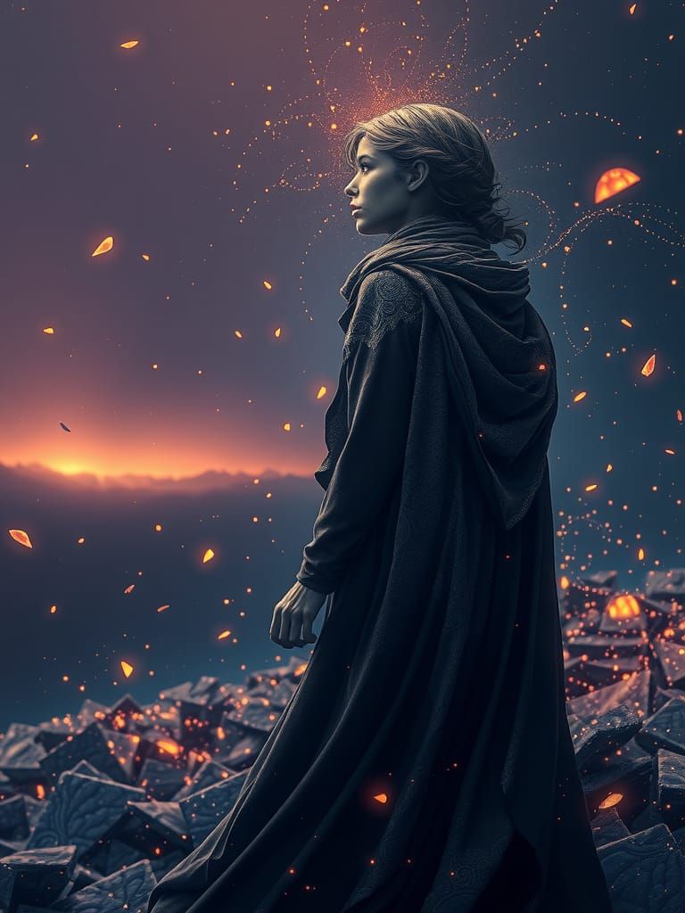 Sorrowful Stardust Woman in Fractal Cloak