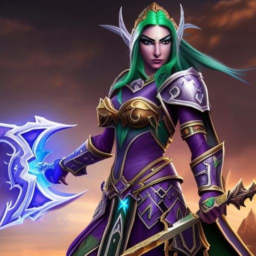 Beautiful Night Elf Warrior in Epic Armor