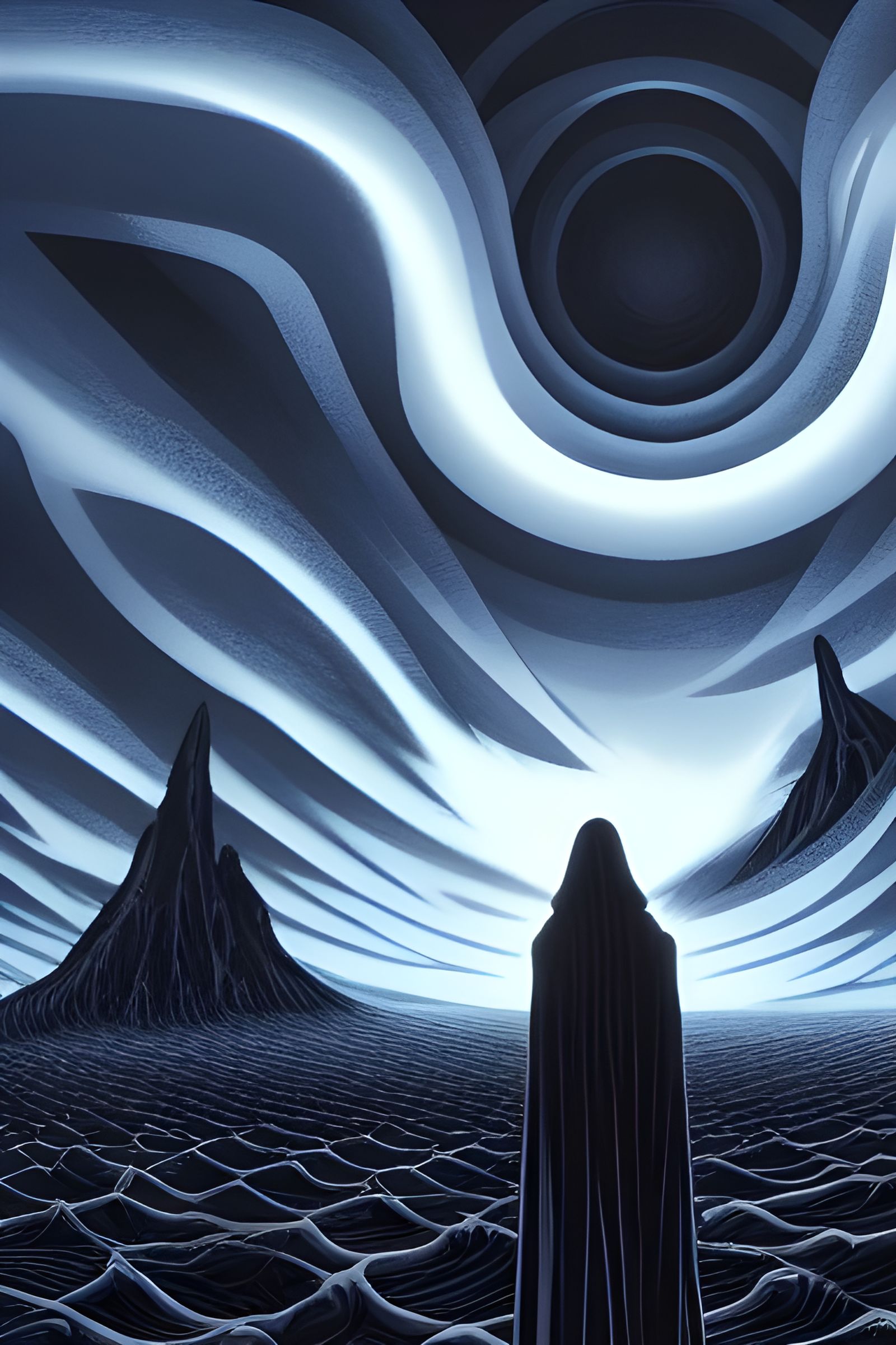 Lonely Grim Reaper in Sci-Fi Ukiyo-e Style