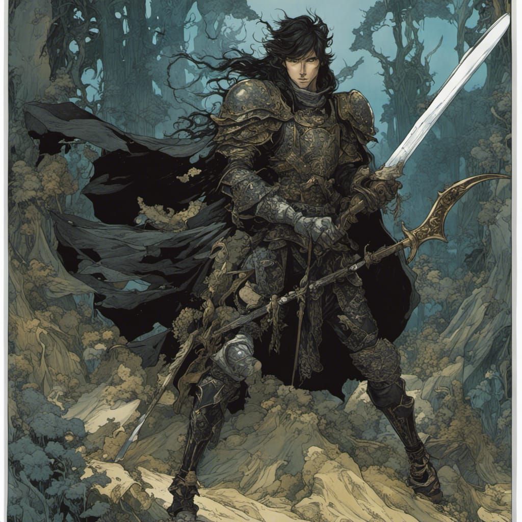 Fearsome Fairy Knight with Glaive in Surrealist Style