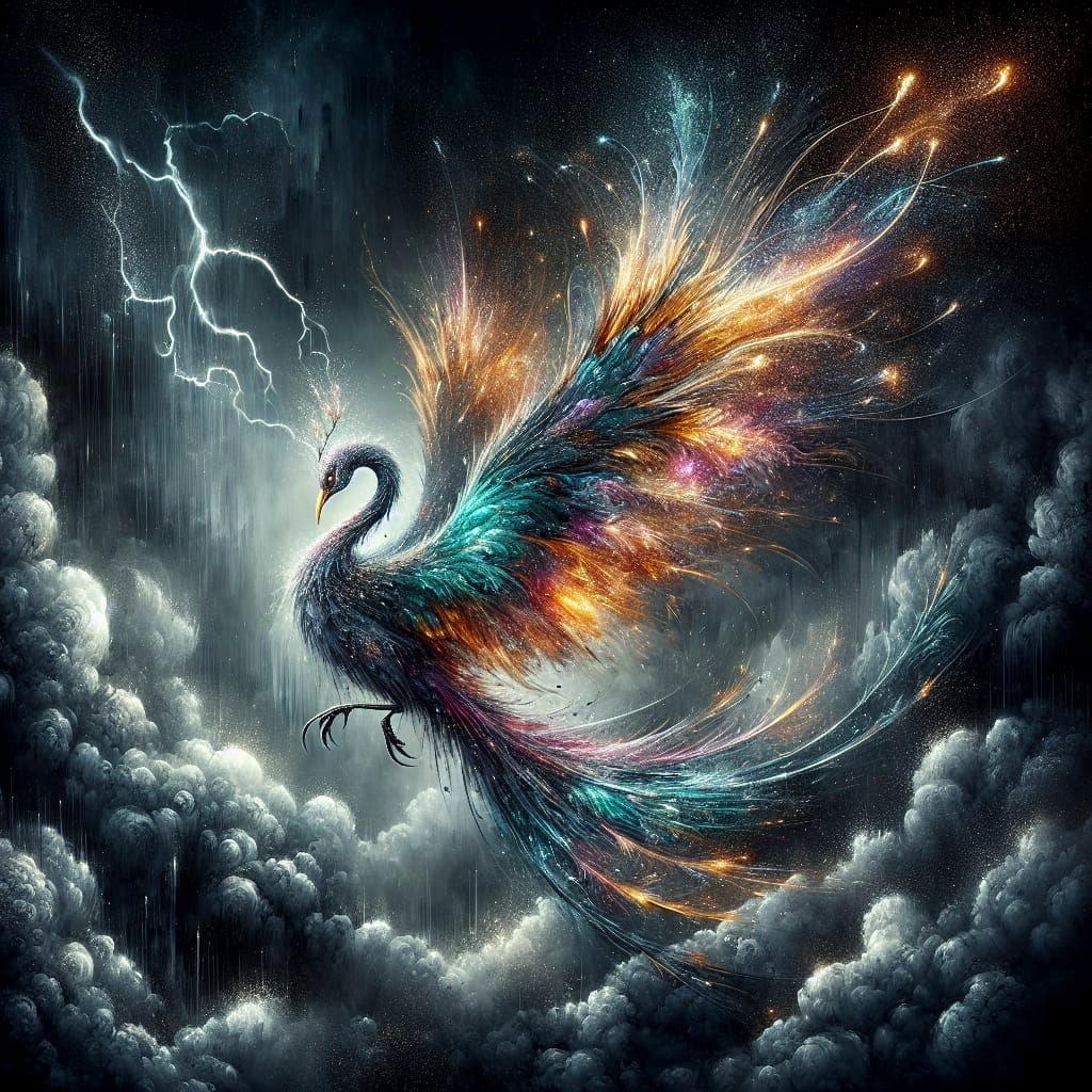 Mythical Huma Bird in Splattered Ink Style