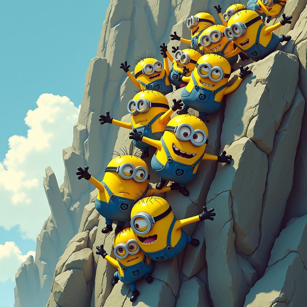 Minions Tumbling off Cliff in Cartoon Style