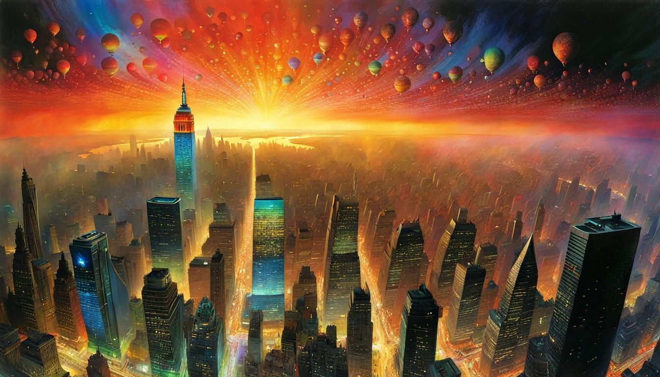 Radiant Aliens Invade Times Square: Surreal Concept Art