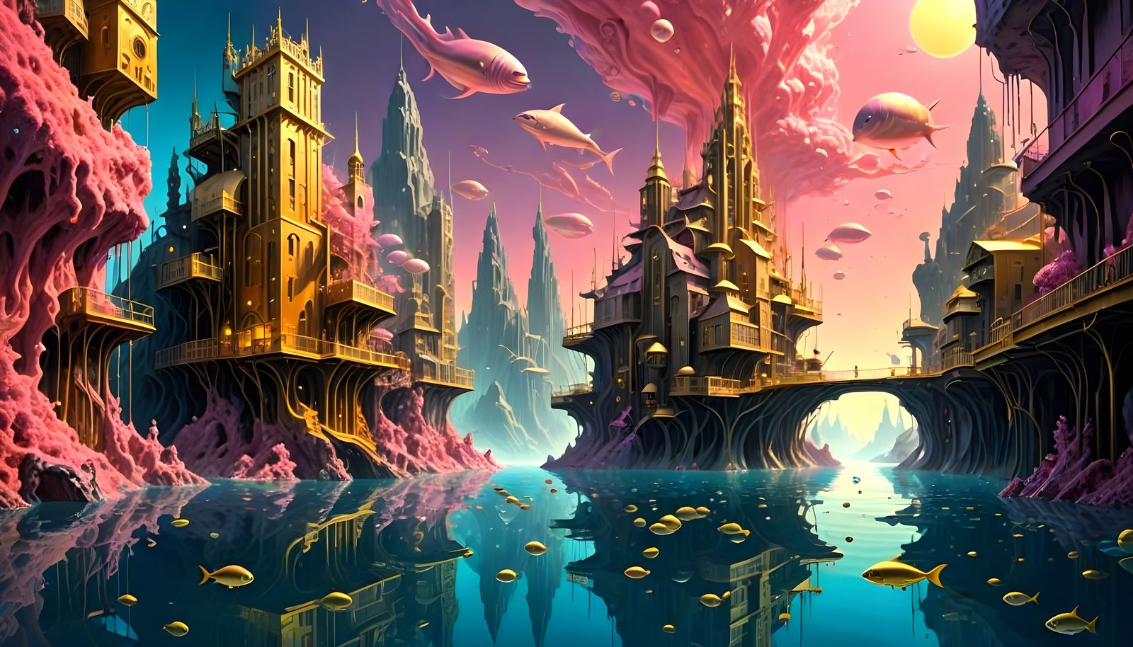 Golden Underwater City: Sci-Fi Surrealism