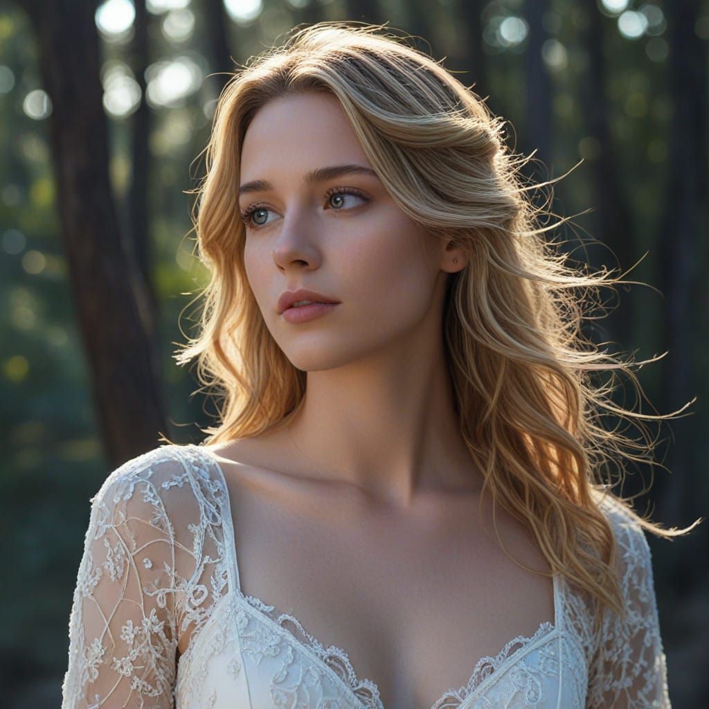 Ethereal Celestial Goddess in Diaphanous Chemise and Glowing...