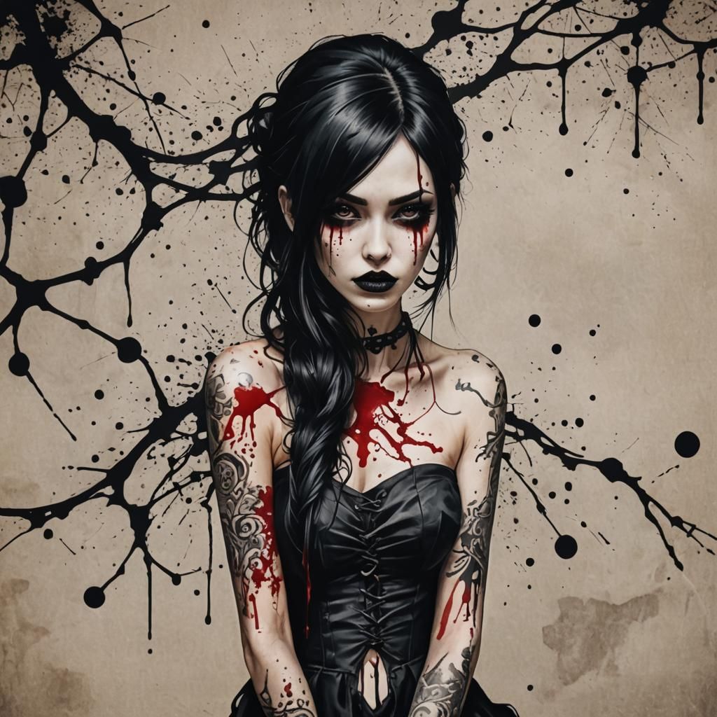 Gothic Tattoo Design: Blood Ink Girl