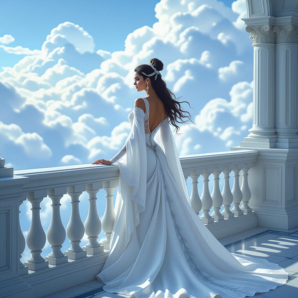 Ethereal Princess with Cloud Hair in Castle