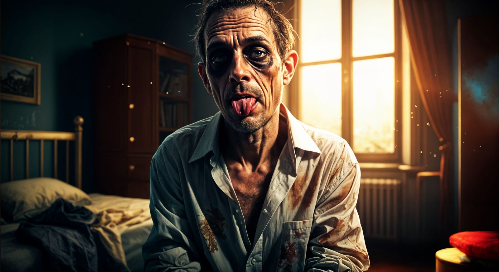 Tired Man Portrait in Bright Watercolor Style