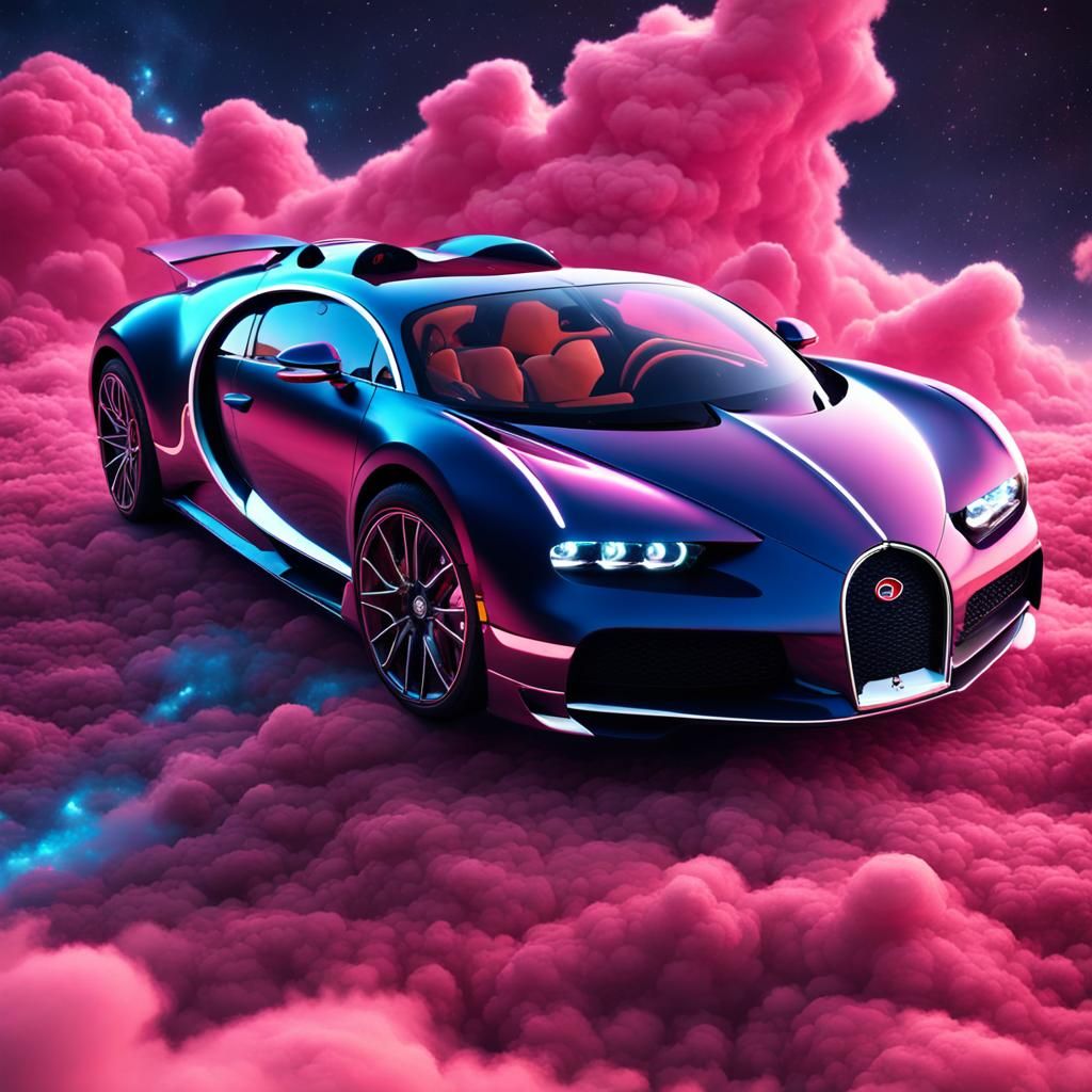 Bugatti on Cosmic Star Clouds: Detailed Fantasy Art