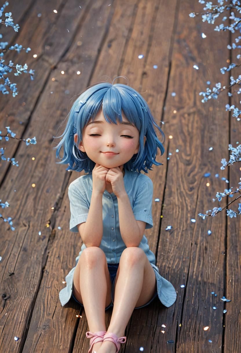 Cute Chibi Girl Under Sakura Tree in Anime Style