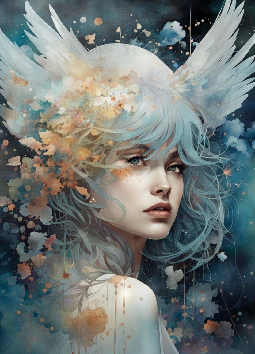 Isekai Bird Character with Giant Wings in Watercolor