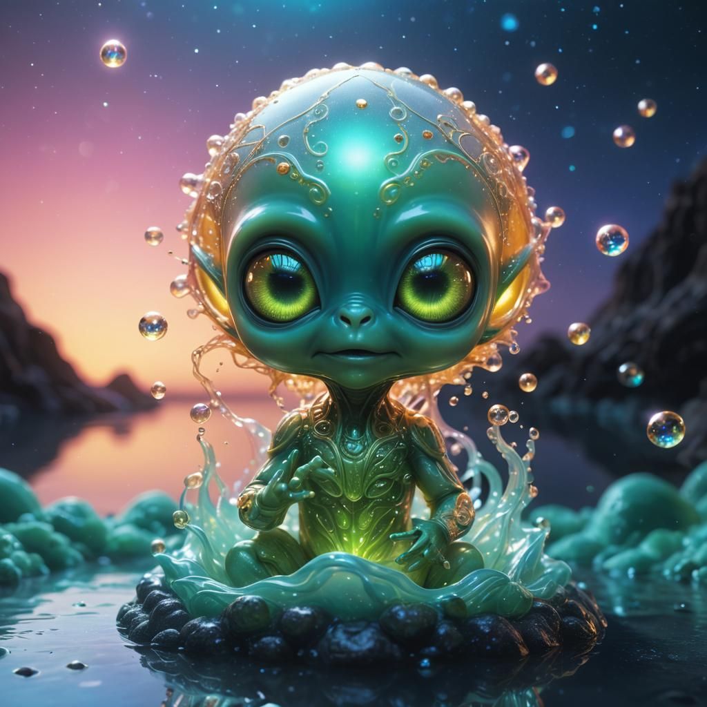 Bioluminescent Baby Alien Sculpture: Hyper-Realistic Digital...