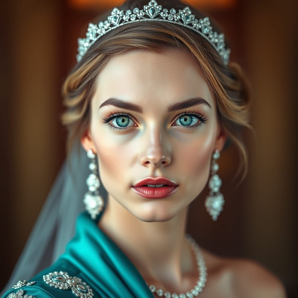 Enigmatic Princess with Iridescent Eyes