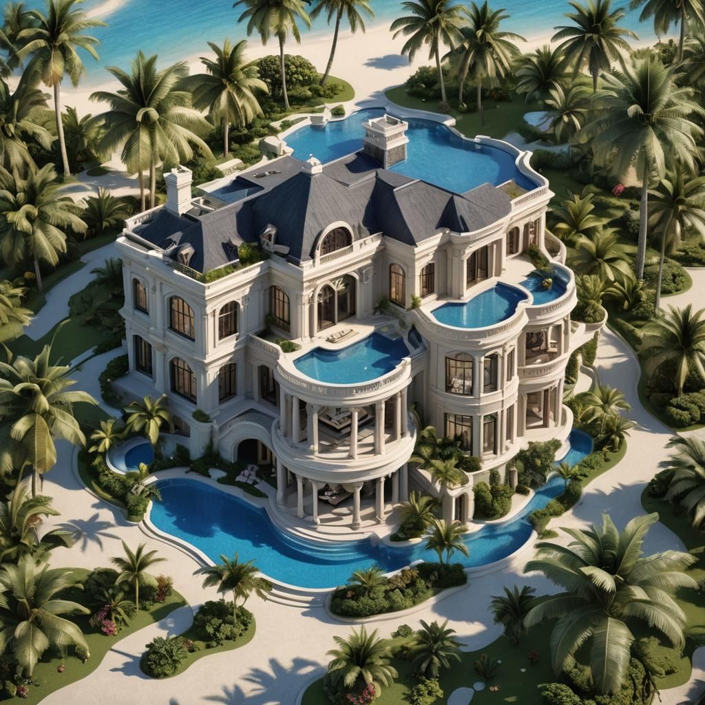 Opulent Beach Mansion in Detailed 3D Anime Art