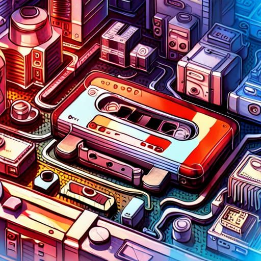 Biopunk Cassette in Retro-Futuristic Comic Style