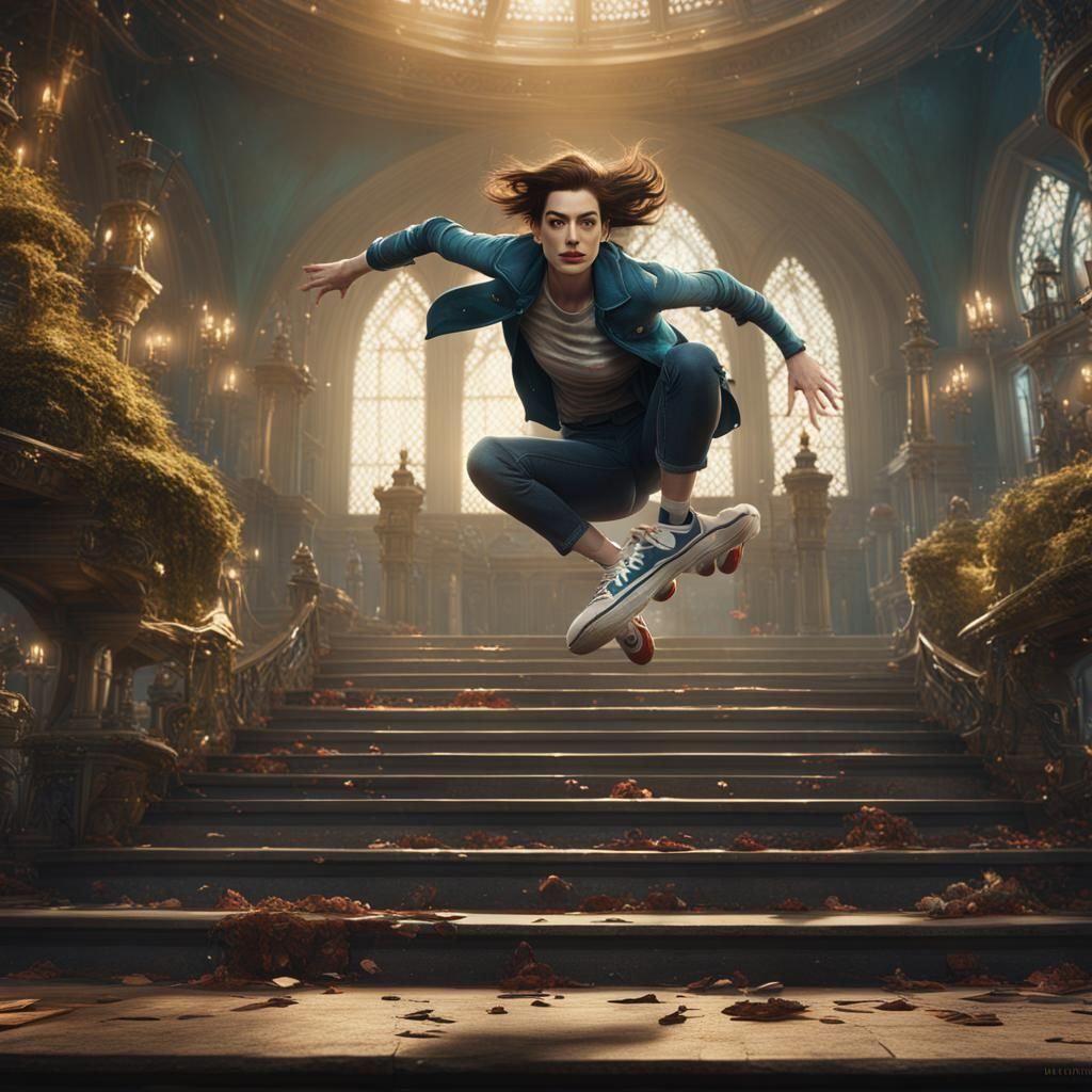 Anne Hathaway Kickflip: Detailed Matte Painting