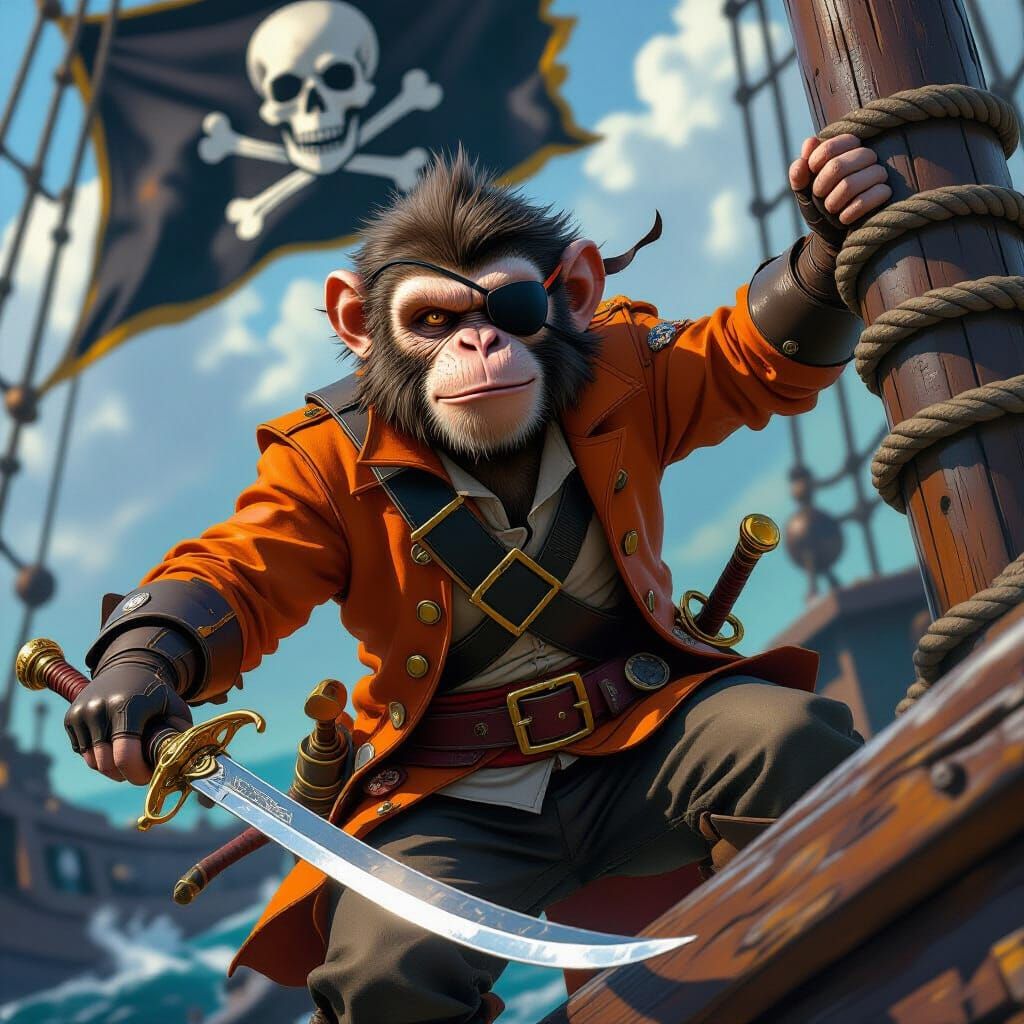 Pirate Monkey on Rigging: Dark Fantasy Concept Art