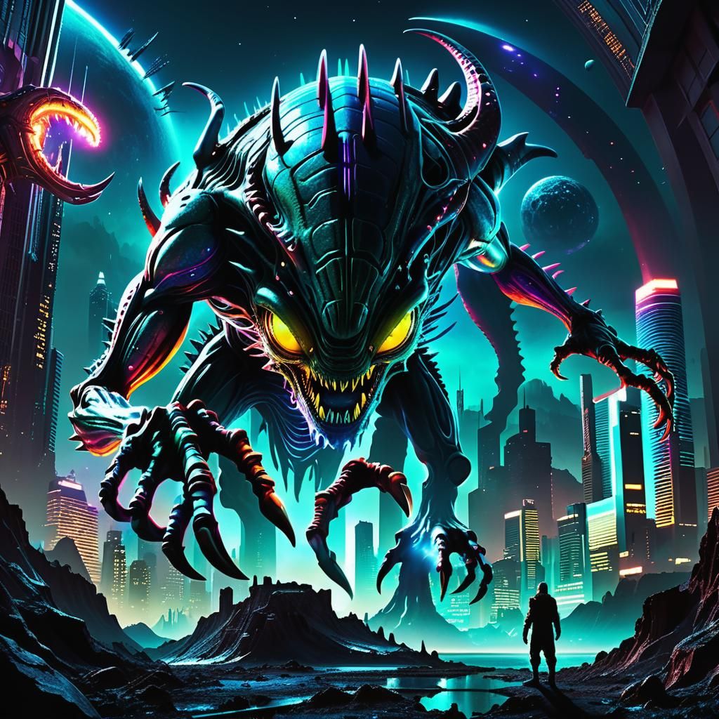 Alien Menace on Distant Planet: Cinematic Digital Art