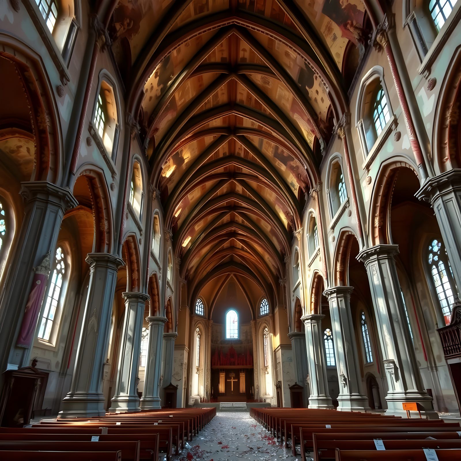 Abandoned Cathedral Interior in Gothic Style