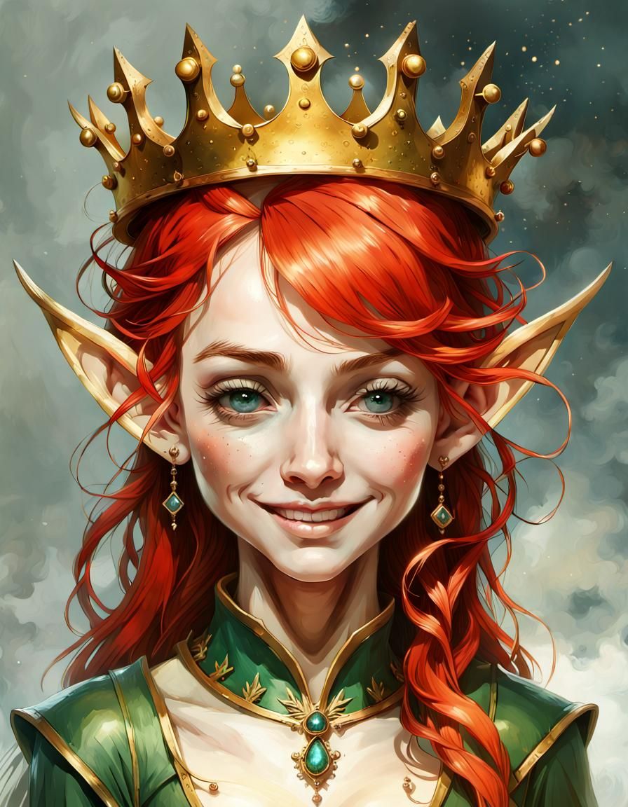 Hyperdetailed Elf Queen with Gold Crown