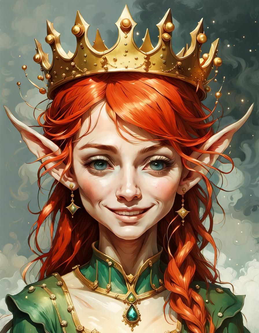 Hyperdetailed Elf Queen with Gold Crown