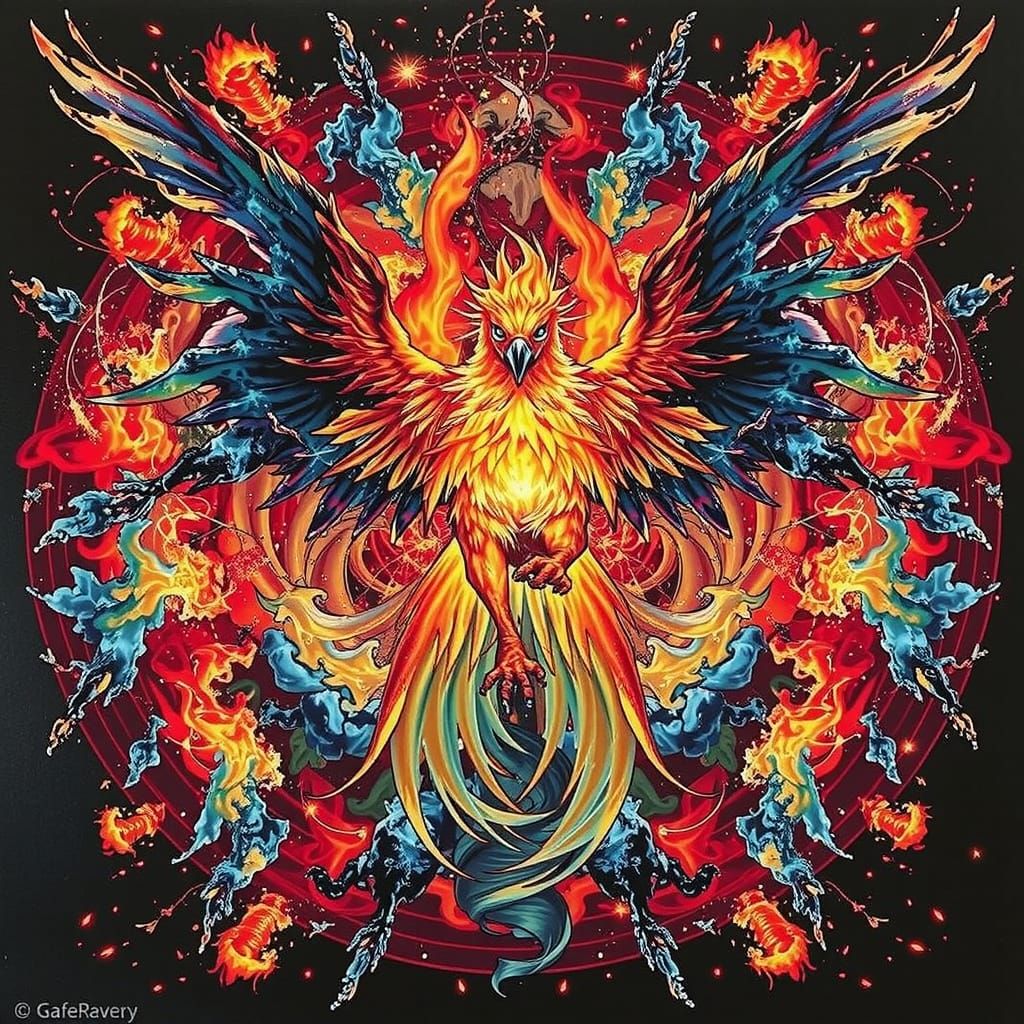Phoenix Rising from Fire Vortex in Hyperrealistic Style