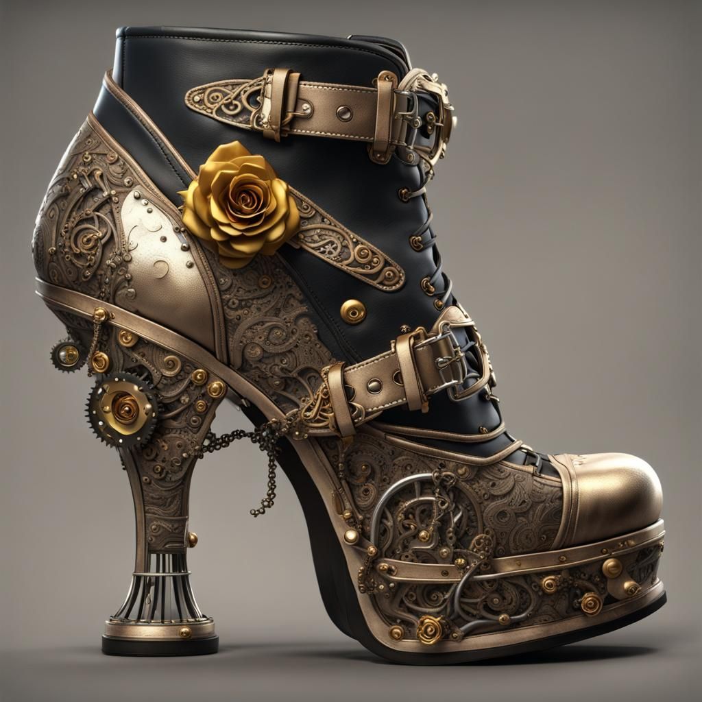 Steampunk High Heel Shoes with Roses and Buckles